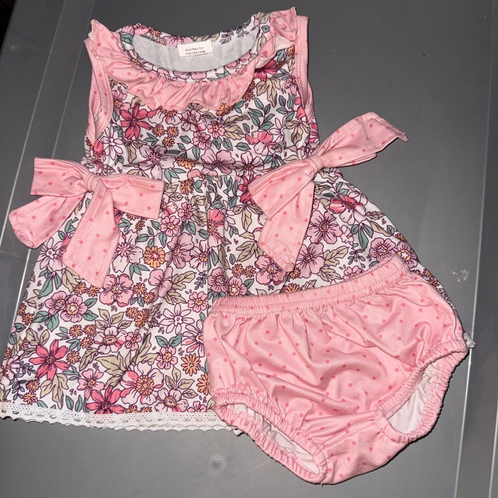 Boutique- Floral Pink Baby Dress Set